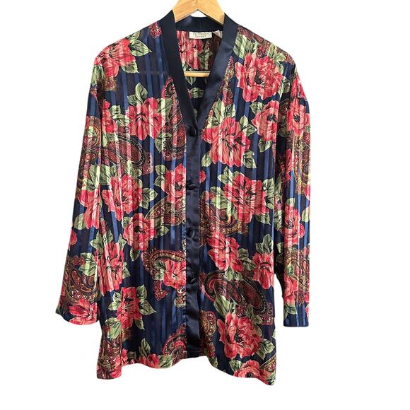 90s VICTORIA'S SECRET Gold Label | Shadow stripe Floral Satin Nightgown | Large - Picture 1 of 6